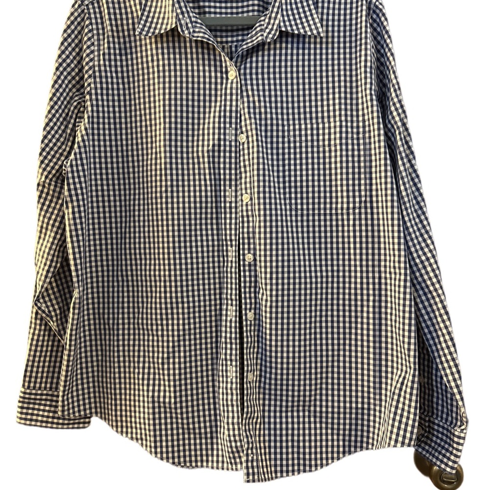 L.L. Bean Navy and White Checkered Button Down Shirt